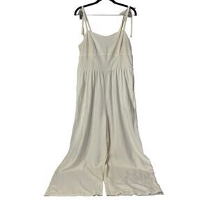 Old Navy Cream Smocked Cami Wide Leg Linen Blend Jumpsuit Romper M